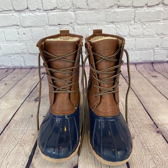 Sporto Sawyer Lace Up Rain Boots Brown/Blue - Picture 2 of 9